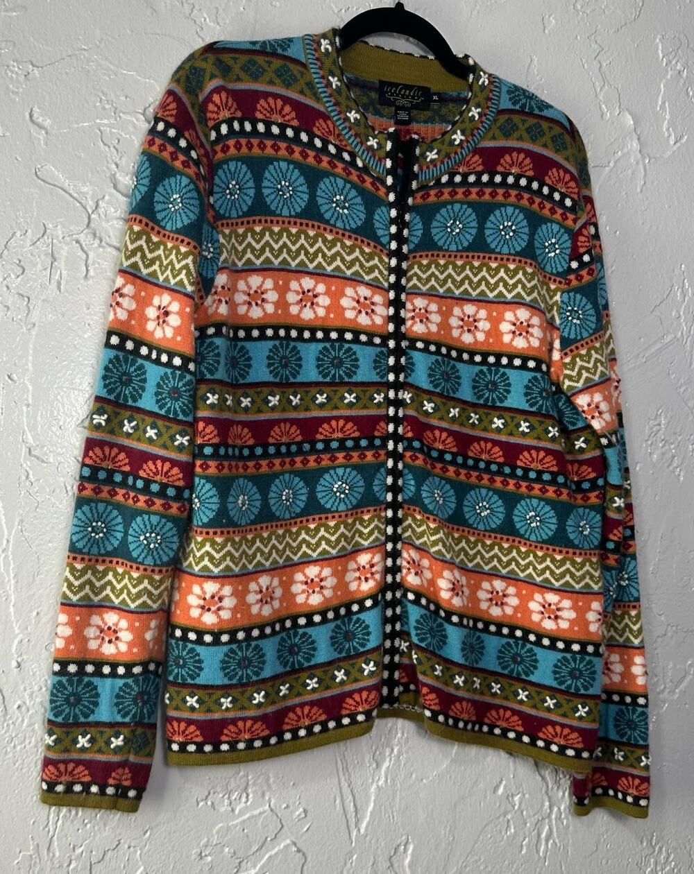 Icelandic Design Zip Front Cardigan Sweater Size XL Angora Front